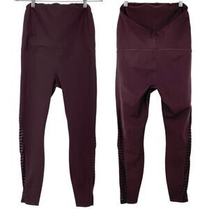 H&M SPORT Maternity Activewear Leggings Size Medium Maroon Sheer Mesh Detail